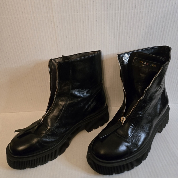 Kurt Geiger Black Leather Ankle Boots Zip-Up Sz.9 Chunky Grunge Bikercore Goth - Picture 13 of 15